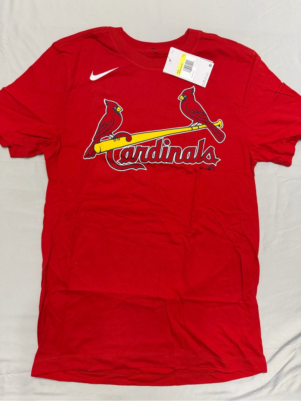 Nike Red Cardinals Graphic Tee with Yellow Bat Accents Arenado #28
